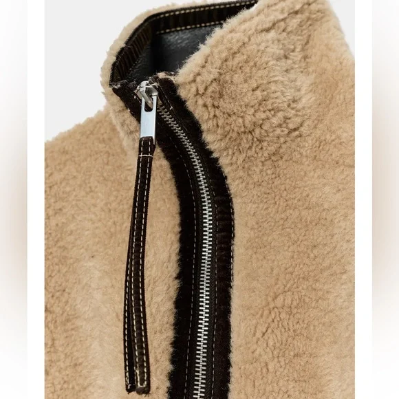 NWT Zara | ZW COLLECTION FAUX SHEARLING DOUBLE-FACED Tan Teddy Jacket for Women - Picture 10 of 17